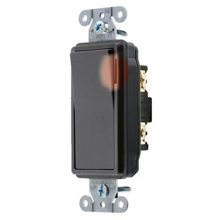 Hubbell Wiring Device-Kellems Spec Grade, Pilot Light Decorator Switches, AC, Single Pole, 20A 120/277VAC, Back/Side Pre-Wired DS120PLBK